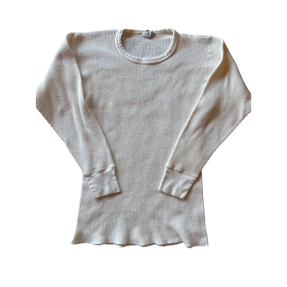 Vintage Saugatuck USA Made Creamy White Large Waffle Knit Thermal Long Sleeve